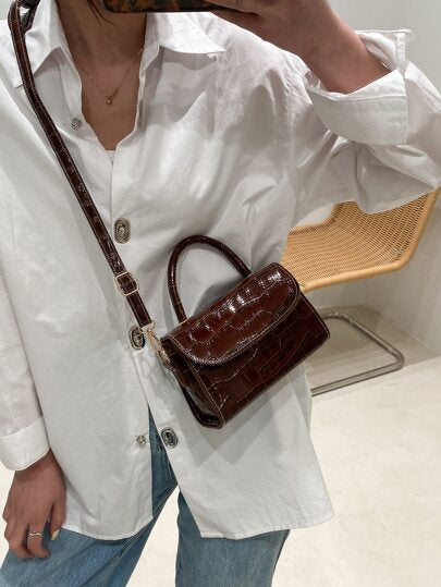 Bolso de mano de uso diario casual con textura de patrón de piel de cocodrilo para mujeres — estilo ZARA, precio SHEIN