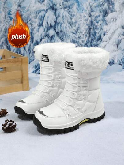 Botas de nieve para mujer resistentes al desgaste, gruesas y cálidas para exteriores, cómodas botas de senderismo de unicolor de caña alta