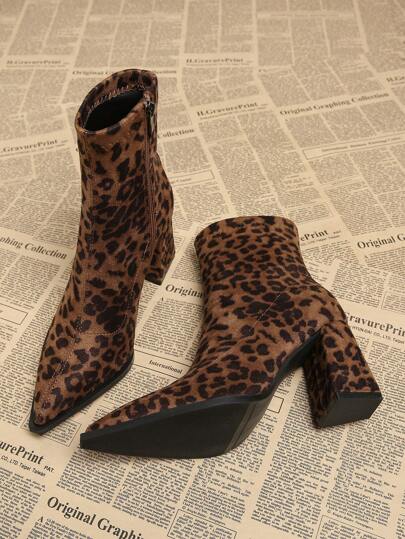 Botines de leopardo con tacón grueso