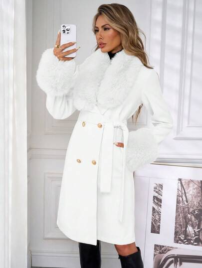 Lavishia Abrigo cruzado informal de mujer con cuello de piel y unicolor — estilo ZARA, precio SHEIN