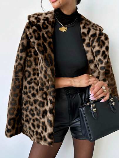 Firerie Abrigo de mujer de estilo "Esposa de mafioso" vintage con estampado de leopardo de piel sint — estilo ZARA, precio SHEIN