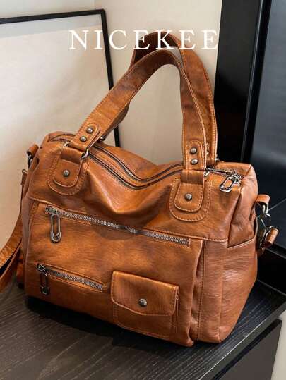 Bolso de hombro y bandolera de gran capacidad de cuero sintético premium — estilo ZARA, precio SHEIN
