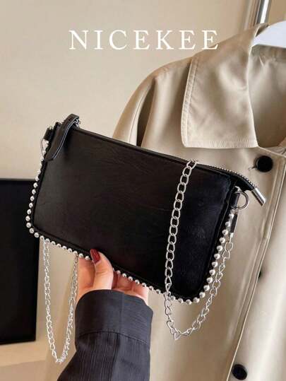 Bolso bandolera de mujer de cuero sintético de unicolor minimalista vintage — estilo ZARA, precio SHEIN