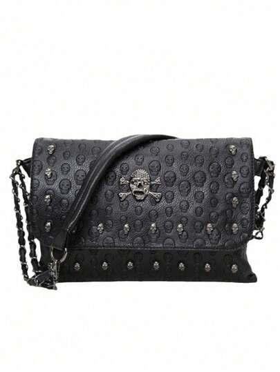 1 pieza Bolso cuadrado de hombro de alta gama con relieve de cráneo y esqueleto de moda — estilo ZARA, precio SHEIN
