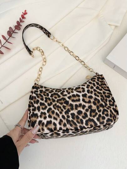 Bolso de hombro con estampado de leopardo en forma de media luna para mujer — estilo ZARA, precio SHEIN