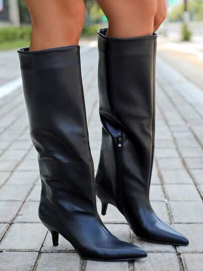 Botas altas marrones de tacón kitten