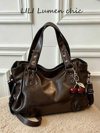 Nuevo bolso de mano de mujer de unicolor de cuero PU café — estilo ZARA, precio SHEIN