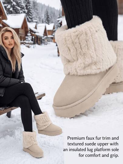 Botas de nieve beige con pelo sintético